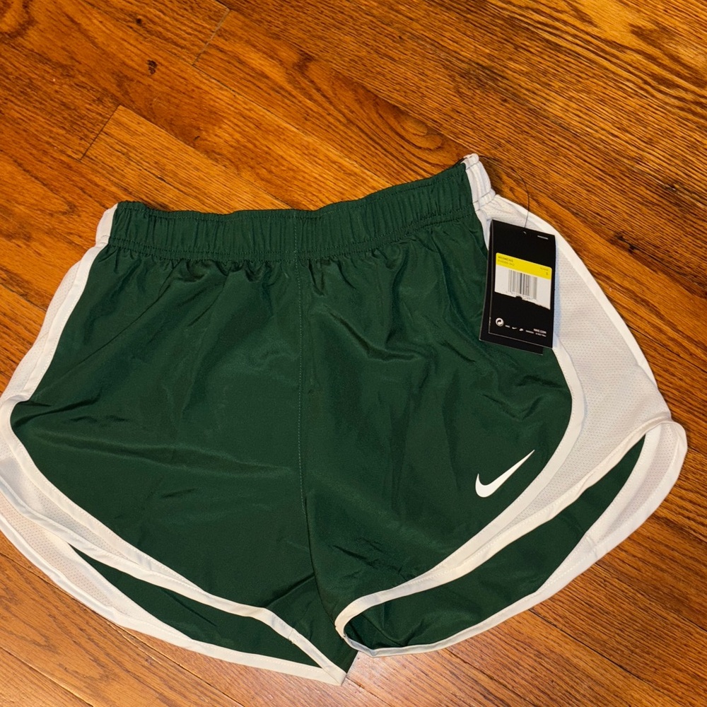 Nike Women's Dark Green and White Athletic Shorts